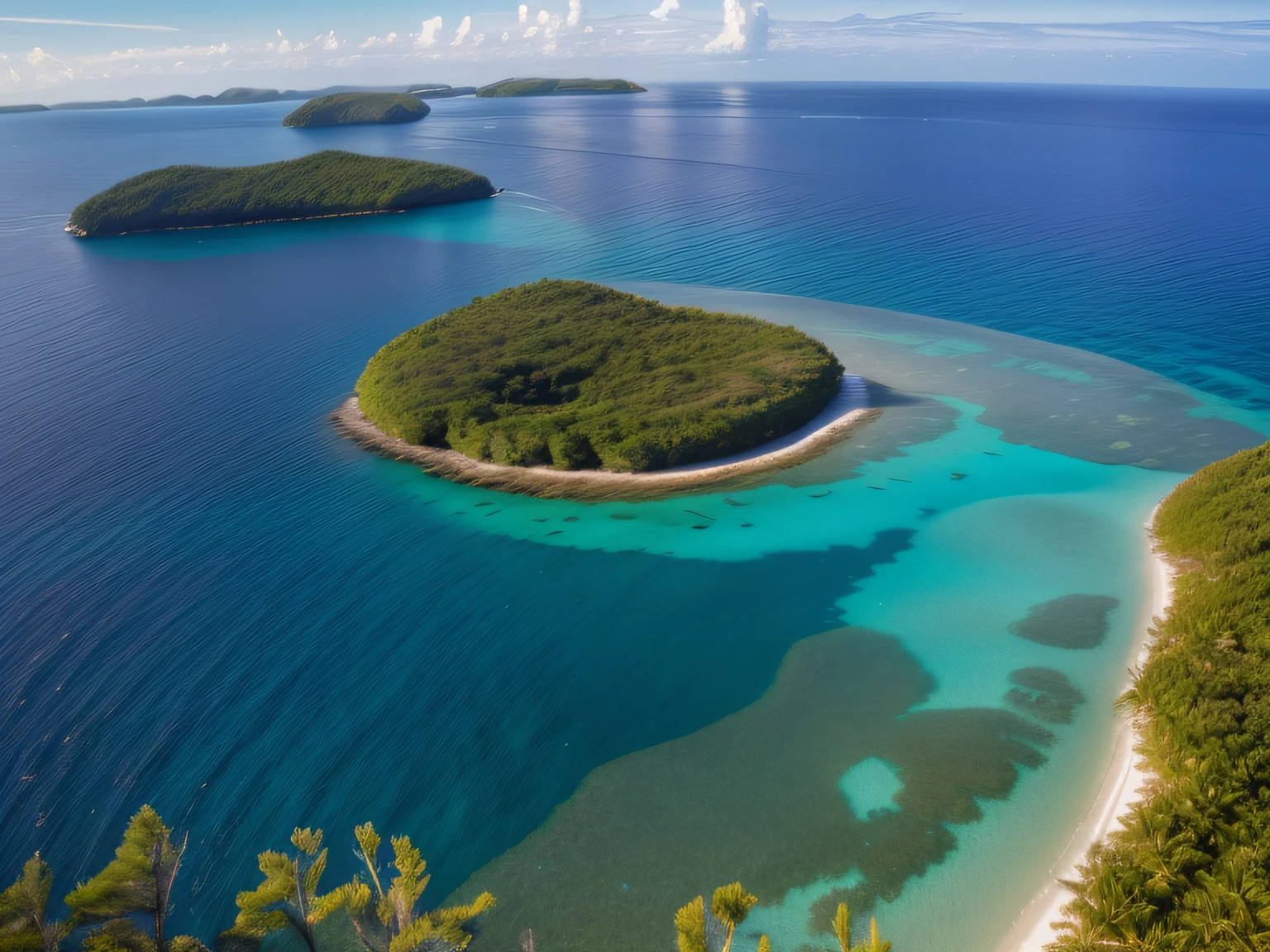 (best quality,highres,ultra-detailed,realistic),wooden table on the seafloor,beautiful island in the background,gorgeous blue sky,underwater scenery,crystal-clear water,sandy ocean bed,marine life,coral reef,swaying seaweed,dynamic waves,sparkling sunlight,serene atmosphere,oceanic serenity,lush green trees on the island,tropical paradise,vibrant colors,tranquil vibes,mesmerizing beauty,reflection on the water,aesthetic composition