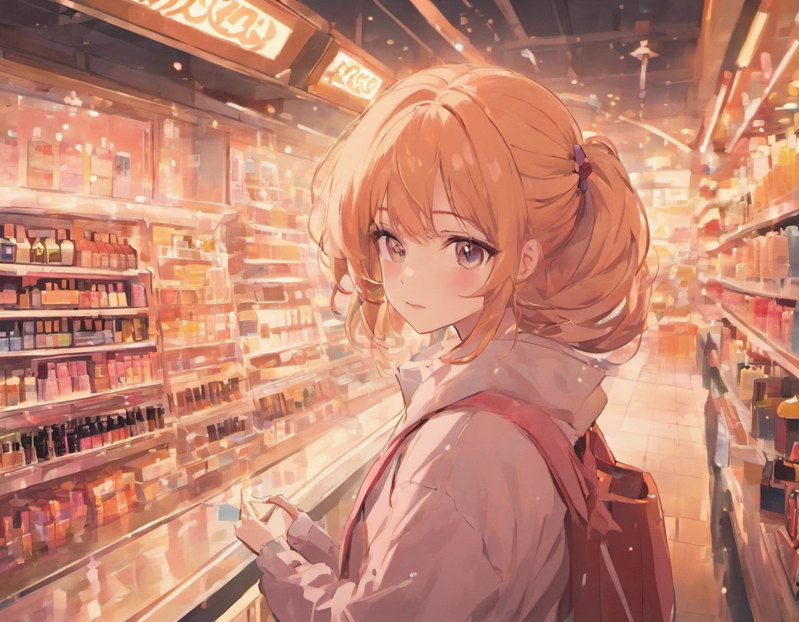 You are a great illustrator and will create an illustration for a store banner for beauty products containing a beautiful young woman and some products.
