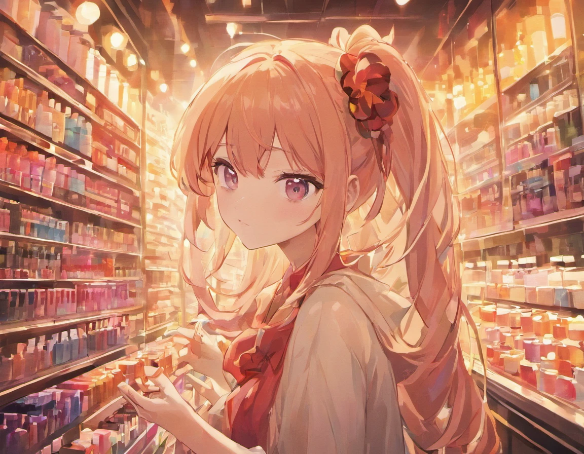 You are a great illustrator and will create an illustration for a store banner for beauty products containing a beautiful young woman and some products.
