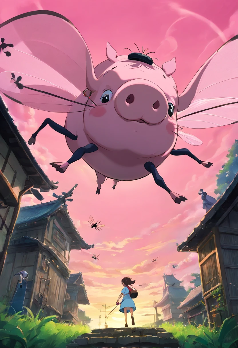Pink pig vs. black mosquito
