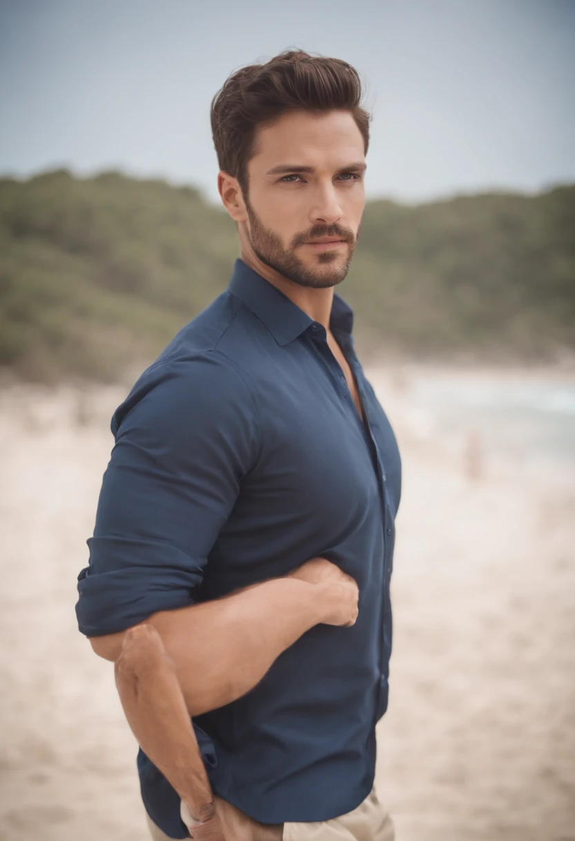 Homem lindo de terno , barba linda , homem sexy executivo, terno preto, beach, shorts, blue