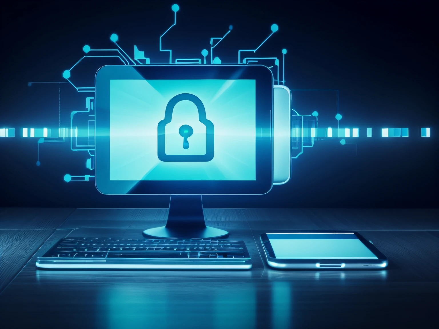 Digital protection: candado suspendido ante datos informaticos y confidenciales