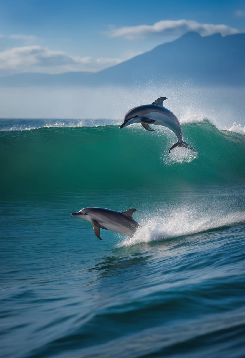 Claro! Here's a digital art prompt of dolphins in the sea:
"Golfinhos Saltando nas Ondas": Imagine um dia ensolarado no oceano, with a clear blue sky and crystal clear waters. Desenhe um grupo de golfinhos saltando nas ondas do mar. Use shades of blue and green to portray the water and create a sense of movement. Adicione detalhes aos golfinhos, mostrando sua pele suave e brilhante, as well as their distinctive facial features. Experiment with different poses and angles to capture the energy and grace of dolphins in action. Se quiser adicionar um toque extra, You can include a rainbow in the background or some seagulls flying over the sea. Deixe a imagem transmitir a energia e a alegria dos golfinhos enquanto eles nadam e brincam nas ondas. Divirta-se criando essa cena marinha encantadora!