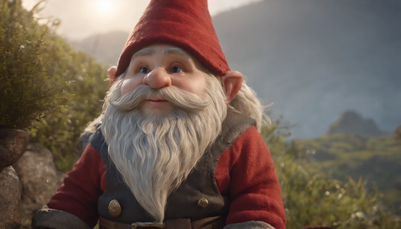 Gnome sentado, homenzinho, Pescador, Gnomo fofo, mythological, retrato, sentado na pedra, noite, lamparina, nos estilo unreal engine 5, Duffy Sheridan, UHD 32k, Douglas Soares, Miguel Malm, Hyper-realistic representation, fechar para cima, cinematic lighthing, moon illumination