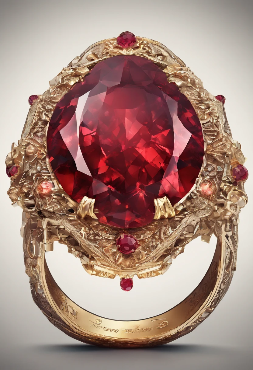 ((Best quality)), ((masterpiece)), (detailed:1.4), a gorgeous red ruby stone with golden letters RS engraved