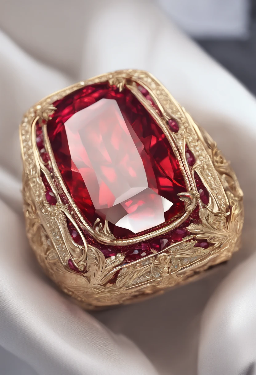 ((Best quality)), ((masterpiece)), (detailed:1.4), a gorgeous red ruby stone with golden letters RS engraved