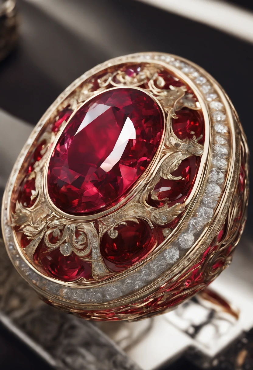 ((Best quality)), ((masterpiece)), (detailed:1.4), a gorgeous red ruby stone with golden letters RS engraved
