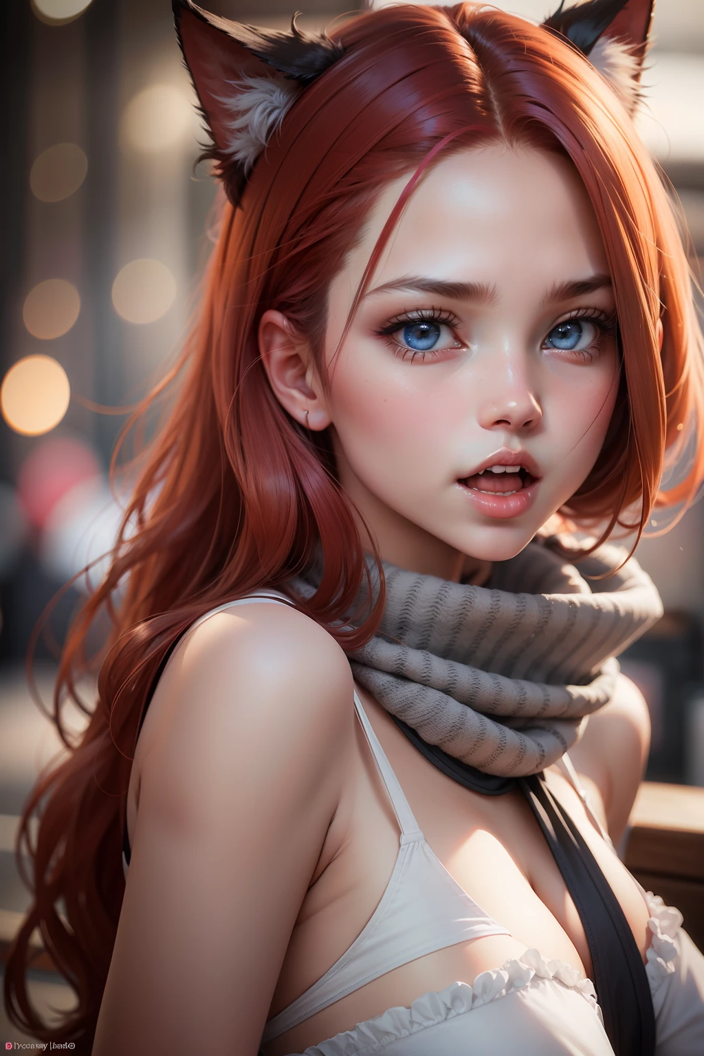 Sadie Sink, In the Lavate Movie, by Valerian Volochik, Erotic, 1girl in, Blue_Eyes, Blurry, Blurry_Background, braid, Choker,Naked,Depth_In the_field, hitornfreckles, hair_Over_Shoulder, Jewelry, Lips, long_hair, up looking_で_viewer, Necklace, Pendants,barechested, Realistic, Single_braid, Solo, twin_Braids, The upper part of the body_Body,Happy,Chest exposed,barechested