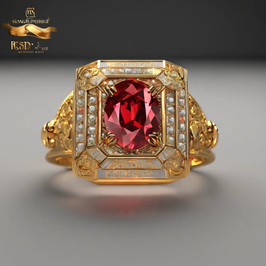 ((Best quality)), ((masterpiece)), (detailed:1.4), a gorgeous red ruby stone with golden letters RS engraved