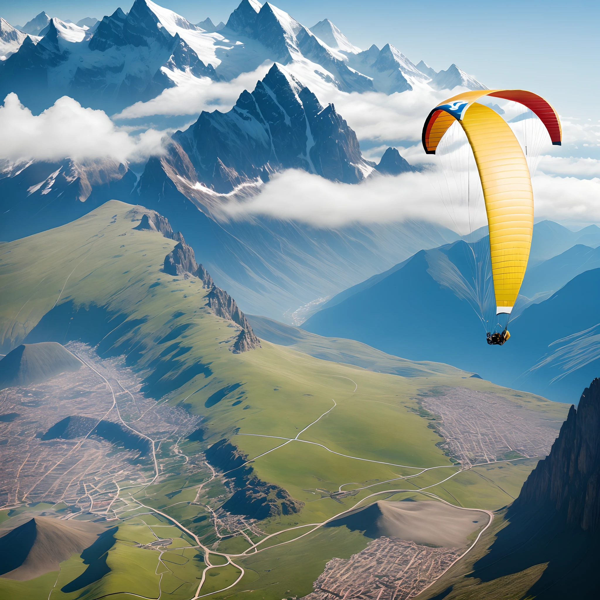 Paragliding over mountain, beautiful natural view