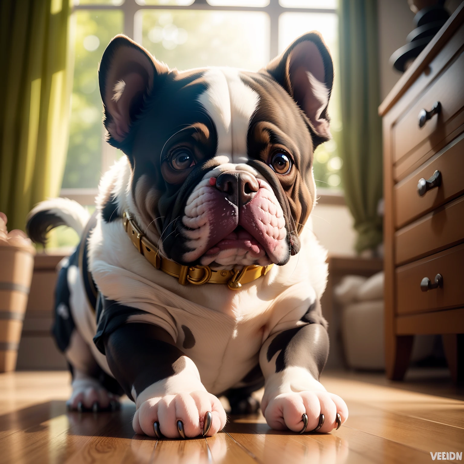 French bull dog lindo, smiley, Pixar, Arte peludo, anime, charachter, vestimenta.