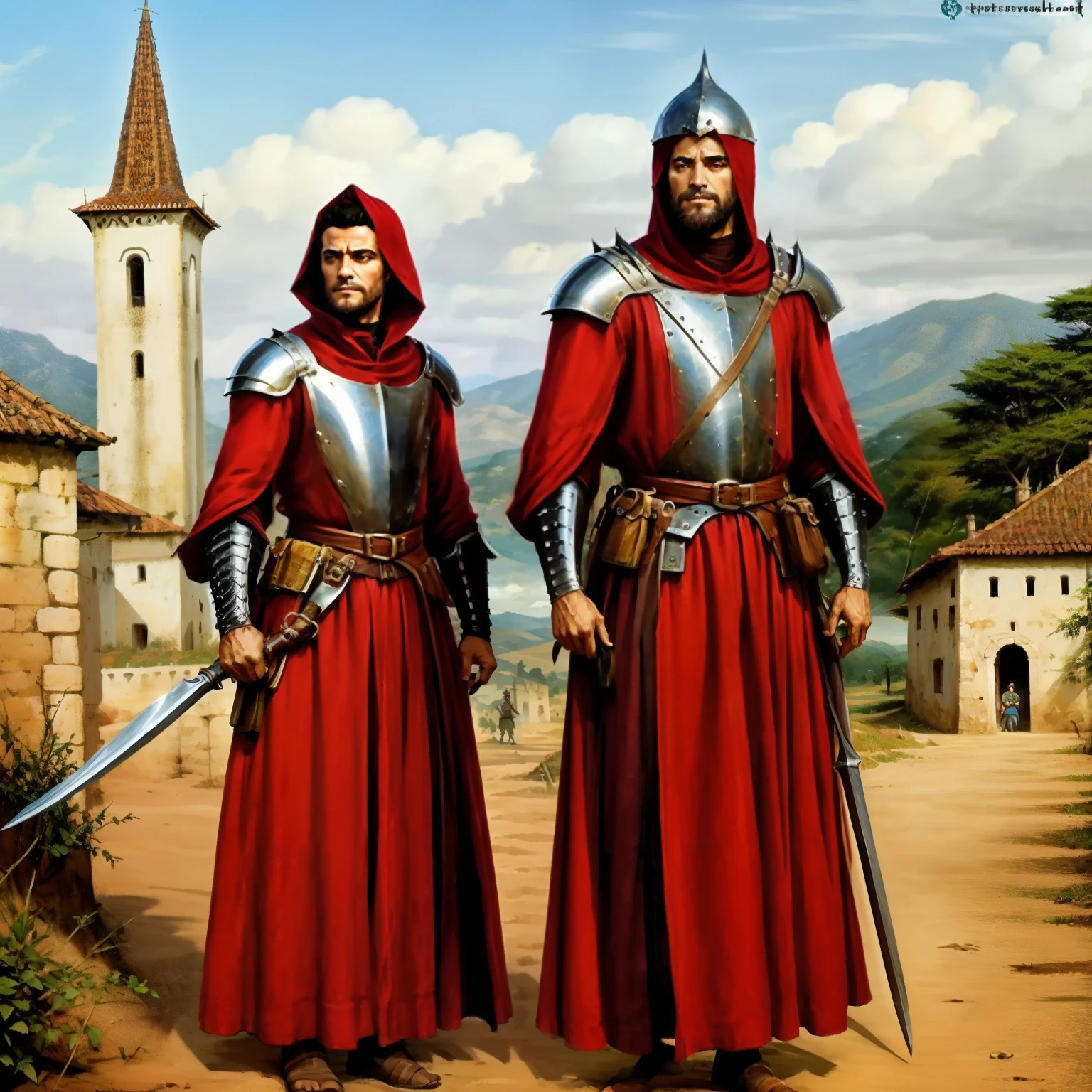 Rei Feudal com sua coroa, com sua armadura preta, capa vermelha, Era Medieval