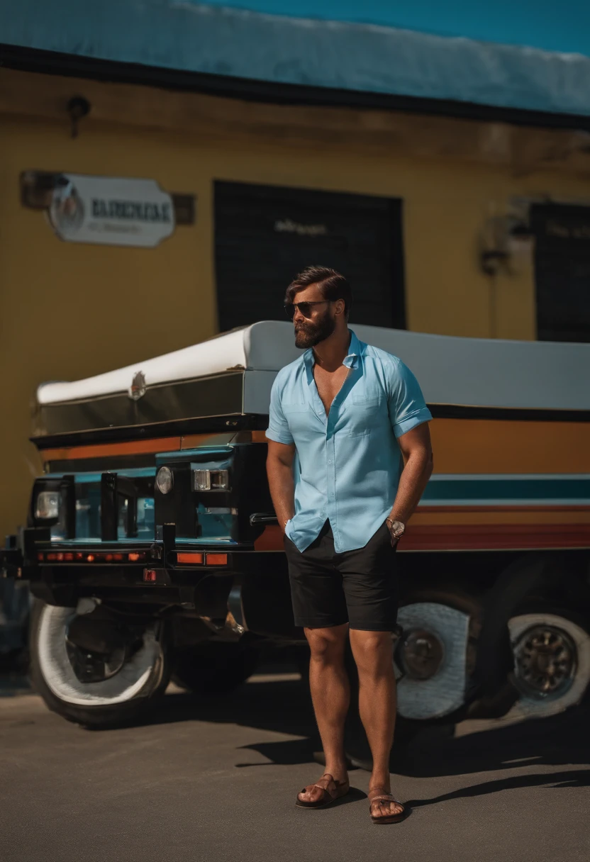 barnet, in black shorts, camisa branca.