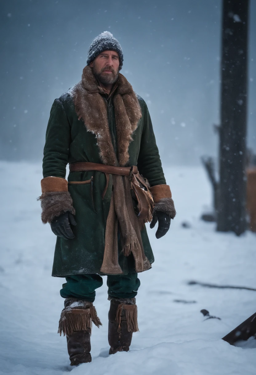 Frozen men , standing on deck , completely covered in snow ,