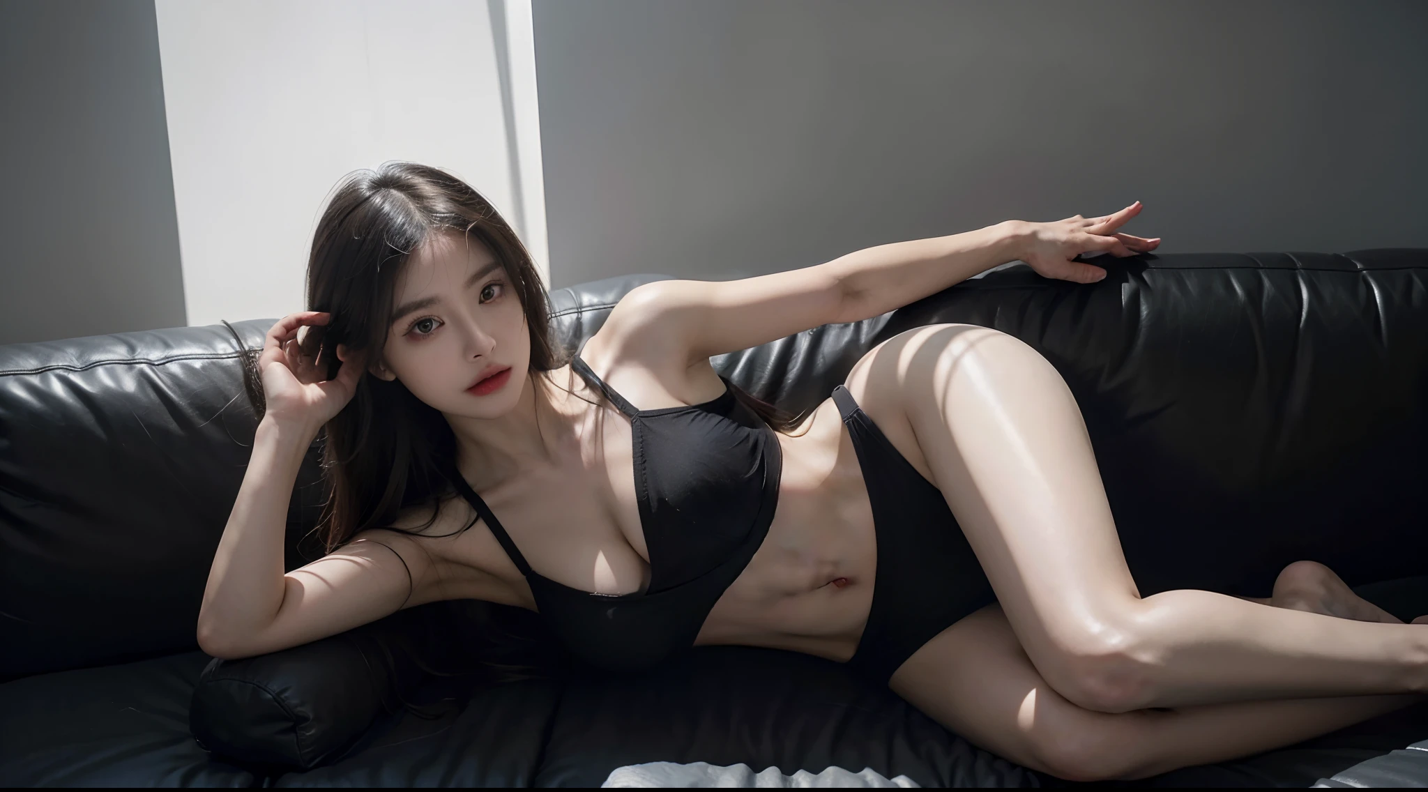 lying on sofa,((best qualtiy)), ((tmasterpiece)), (the detail),3D,A beautiful cyberpunk female image,hdr(HighDynamicRange),Ray traching,NVIDIA RTX,Hyper-Resolution,Unreal 5,Subsurface scattering、PBR Texture、post-proces、Anisotropy Filtering、depth of fields、maximum definition and sharpness、Many-Layer Textures、Albedo e mapas Speculares、Surface coloring、Accurate simulation of light-material interactions、perfectly proportions、rendering by octane、Two-colored light、largeaperture、Low ISO、White balance、the rule of thirds、8K raw data,Open navel,Solo