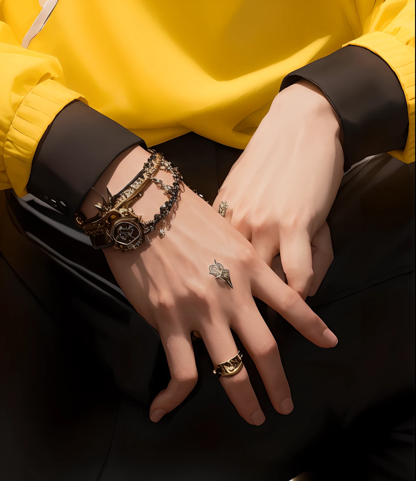 man's hand, correntes de ouro, anel