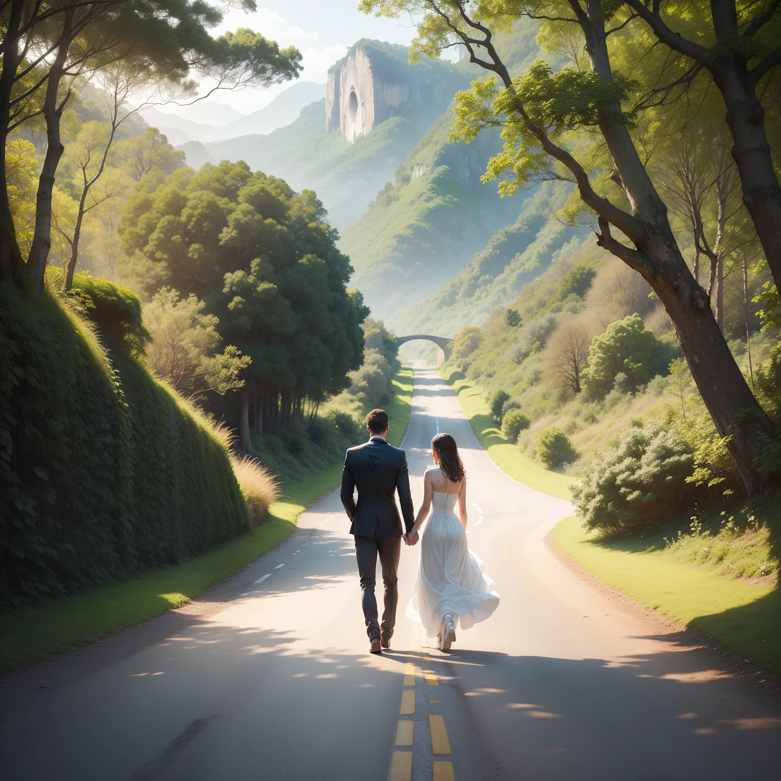 "Image of a couple walking together in an inspiring setting, symbolizing their shared spiritual journey." --auto