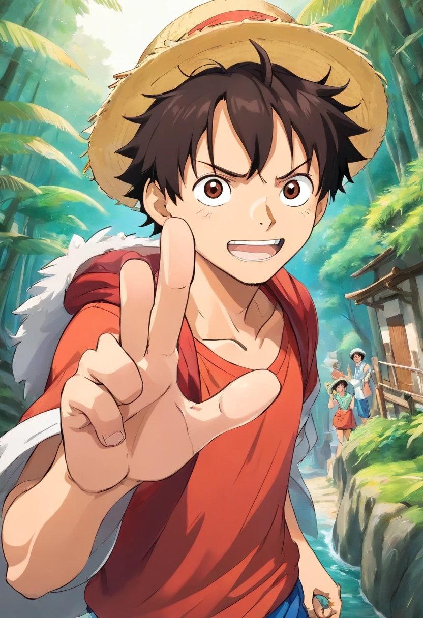 Luffy waving at the camera, with a cigar in his mouth