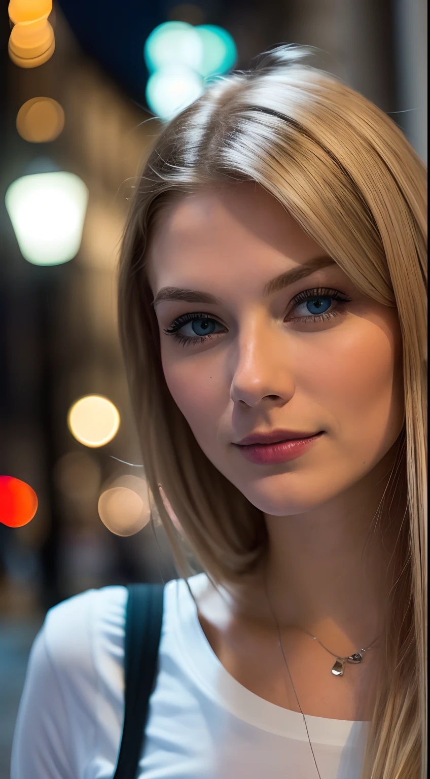 (Selfie, Draufsicht: 1.4), (straight half of the body: 1.4), RAW UHD portrait photo of a 24-year-old blonde (Blue-eyed woman) Eine dunkle Gasse entlanggehen, seios enormes:1.25,, Stadt bei Nacht, (legwear), (Ausschnitt), Details (Gewebe! , Haar! , Glitzer, Farbe!! , Benachteiligungen: 1.1), shiny eyes with high level of detail (Blick in die Kamera), SLR-Beleuchtung, Spiegelreflexkamera, ultra quality, Sharpness, Depth of field, Filmkorn (Mitte), Fujifilm XT3, kristallklar, Rahmenmitte, Beautiful face, Scharfer Fokus, Streetlight, Neonbeleuchtung, bokeh (schwach beleuchtet), Nacht, (Nachthimmel), Detaillierte Hautporen, Oily skin, Sonnenbrand, Komplexe AugenDetails, full entire body, seios enormes:1.25 she is in italia