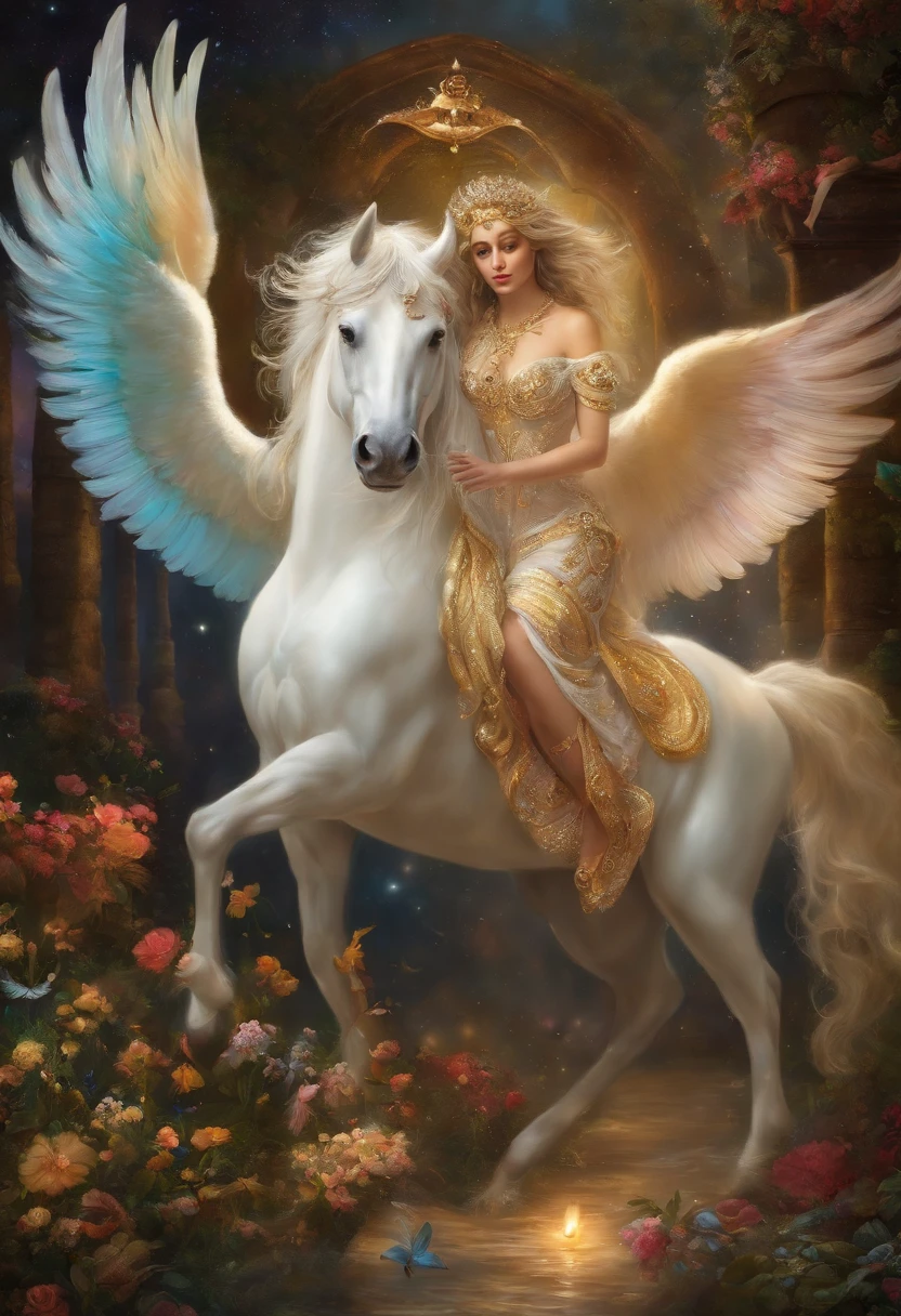 anjo de asas douradas e chifre de unicornio