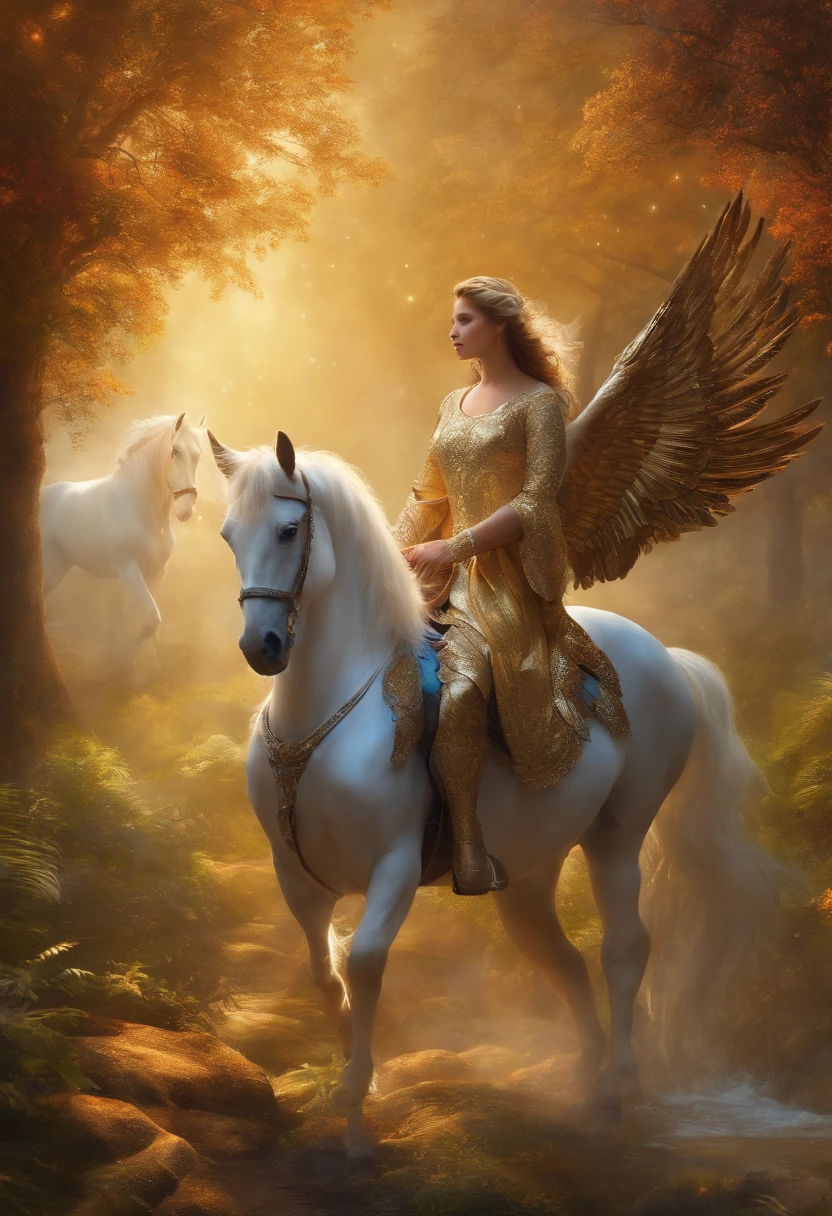 anjo de asas douradas e chifre de unicornio
