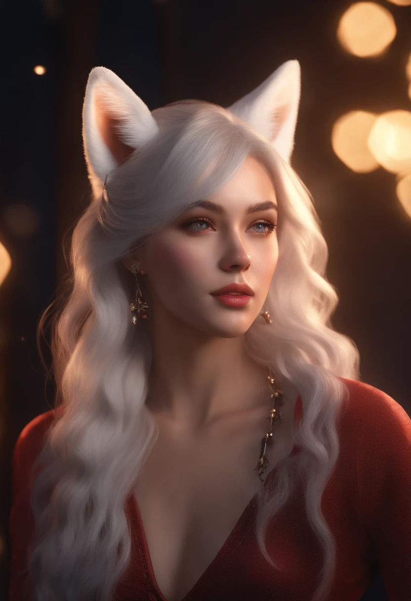 1 Girl, Medium Tits, Starry Eyes, (8k, RAW Photo, High Sensitivity, Best Quality, Masterpiece, Ultra High Resolution, Realism: 1.25), Blush, (Very Detailed CG Unity 8k Wallpaper, Best Quality, High Resolution: 1.2), (ultra_detailed, UHD: 1.2), Perfect Lighting, Unique, (1 Girl: 1.4), (Pretty Girl: 1.2), Unreal Engine, Side Light, White Hair, Fox Ears, Purple Eyes, Perfect Face, Detailed Face, Perfect Body, Beautiful Eyes, Beautiful Face, (Bright Skin: 1.4), Idol, (Full Body), Red T-shirt, Transparent,