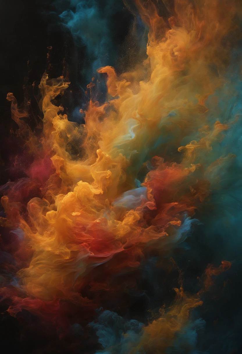 (best quality,4k,highres,masterpiece:1.2),ultra-detailed,realistic:1.37,colorful,smoke explosion,abstract art,blurred background,vibrant colors,fluid movement,sharp focus,photorealistic lighting,ethereal atmosphere,striking contrast,bokeh,explosive energy,whirling motion,color palette,creative chaos,dreamlike ambiance,wisps of smoke,mesmerizing patterns,waves of color,dynamic composition,intricate details,fluid brushstrokes,translucent layers,emotive expression,abstract expressionism,spontaneous inspiration,impressionistic interpretation,sensory experience,visual harmony,immersive art,wonder and awe,pure visual pleasure.