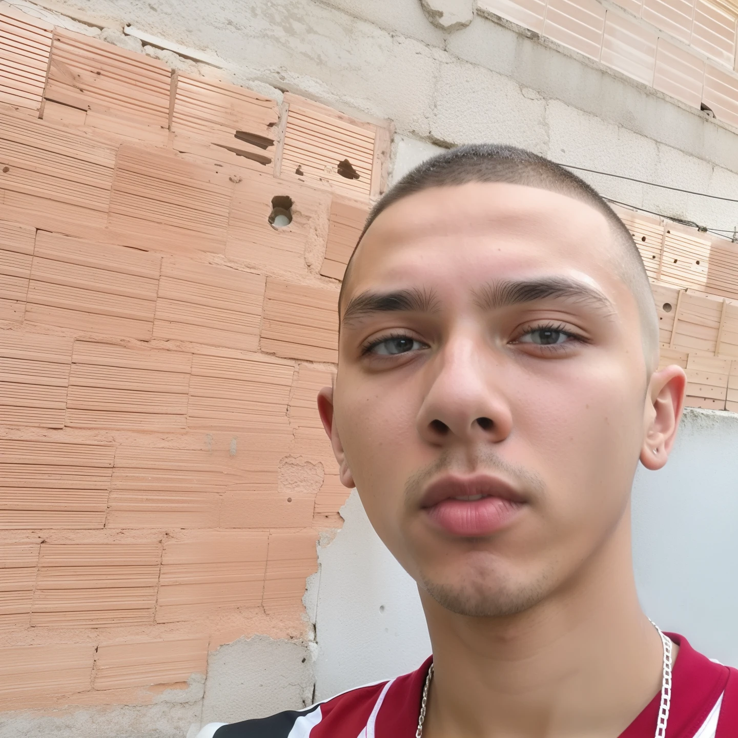 Homem com camisa vermelha e branca e colar, em torno de 1 9 anos, andres rios, 18 anos, imagem frontal, cerca de 20 yo, taken in the early 2020s, 1 6 anos, Jovem espanhol, Ronaldo Luis Nazario de Lima, Coelho ruim, corte buzz, caio santos, anime, manga