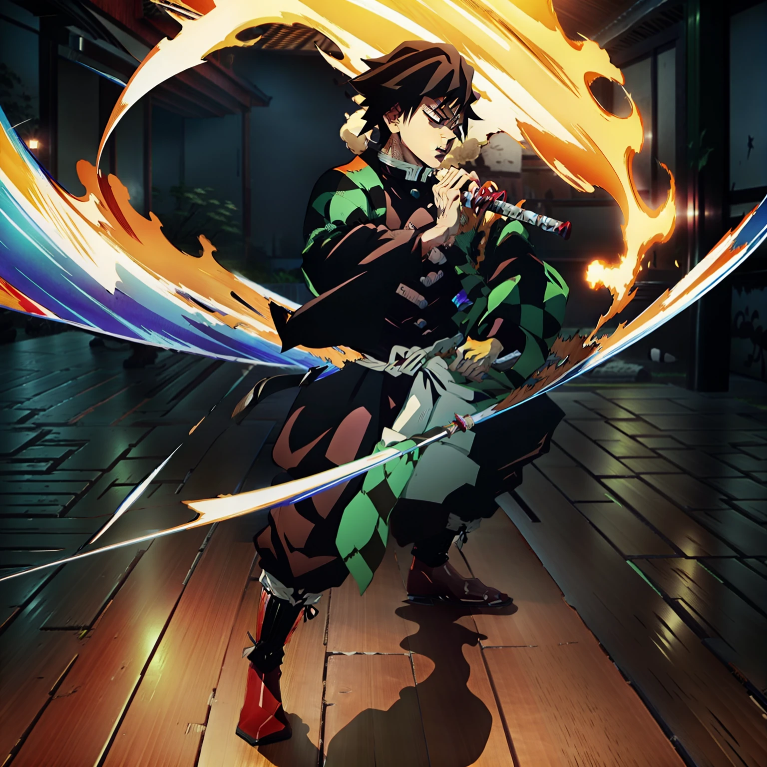 Toji com uma katana no anime Demon Slayer, cabelos pretos, mist