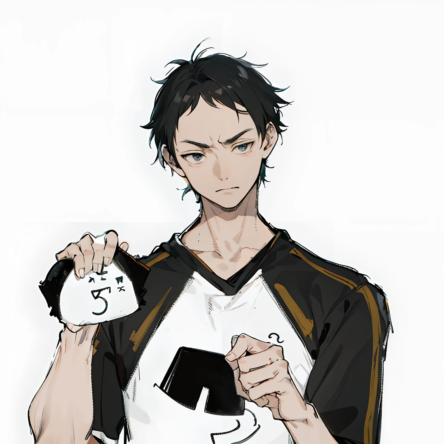 (black and white shirt character,Takehito Miura manga art style,high quality fan illustration,Yoshihiko Yoshida official art style,Yasushi Kubo trigger animation art style,black and white hair color,Kotaro Kido) graphite pencilling, detailed shading, realistic portrait, expressive eyes and lips, dynamic pose, intricate background, crisp lines, intricate patterns, contrasting light and shadow, monochrome palette, manga-inspired composition, intricate clothing folds, strong sense of depth, emotion-filled facial expression, cinematic lighting, textured hair, intricate lineart, atmospheric rendering, manga-style paneling.