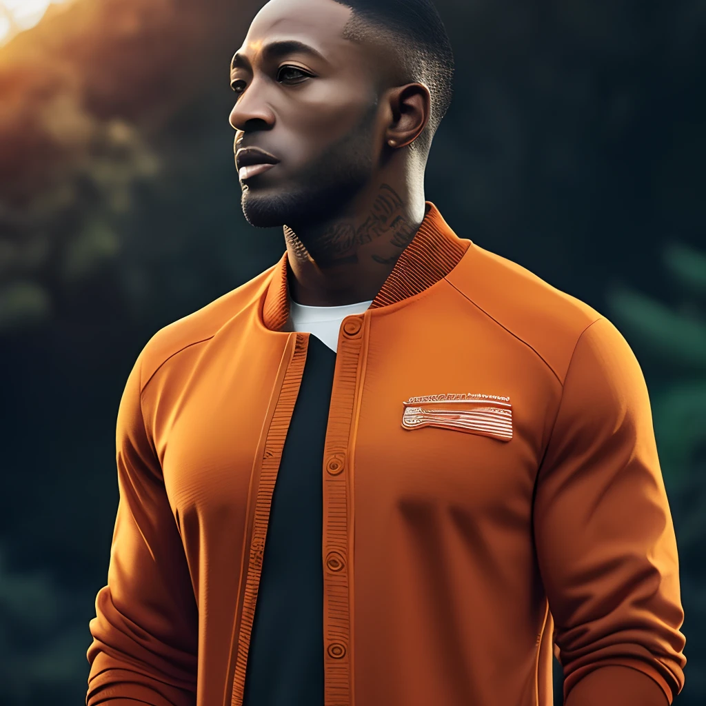 There's a man trapped in orange clothes, barba, Moreno, pele um pouco escura, Ultra realismo, bem detalhado, homem olhando para os telespectador, altissma qualidade