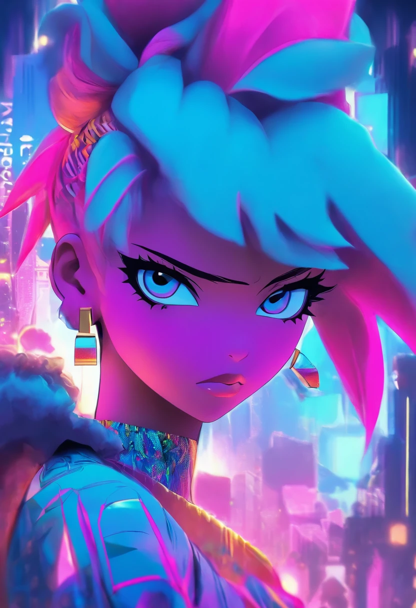 Kizi,Stylish hairstyle,Mean eyes,Soft tonal transitions,Crisp and delicate,solid color backdrop,Graphic design,symetrical composition,elaborate earrings,pearls,flatillustration,geomerty,,geometric figure,Memphis,AR3:4,niji5