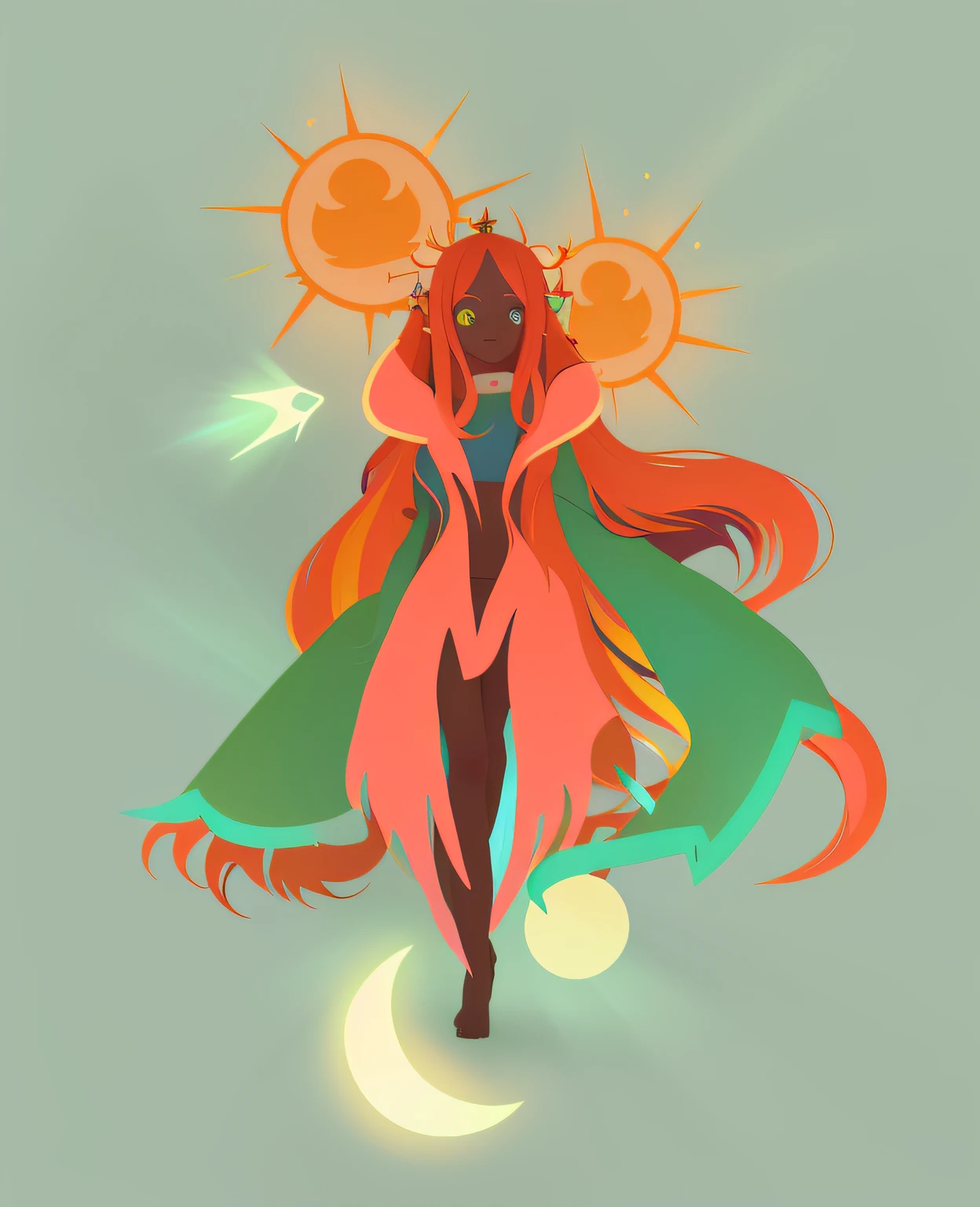 Anime girl with long hair and green cape holding glowing stars, glowing lens flare wraith girl, as the goddess of the sun, Goddess of the sun, Beautiful celestial mage, /!\ , glowing aura around her, appears as the fire goddess, astral fairy, character adoptable, Human :: goddes, full body adoptable