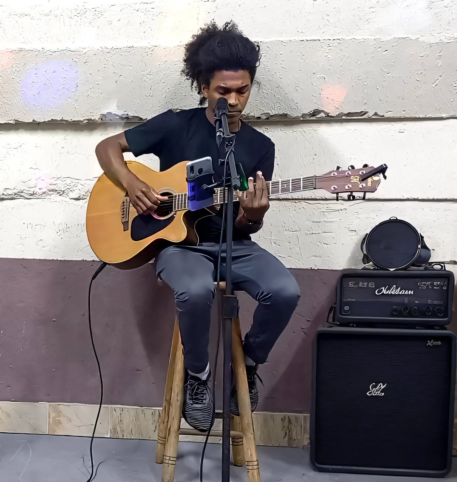 Guitar on floor stand