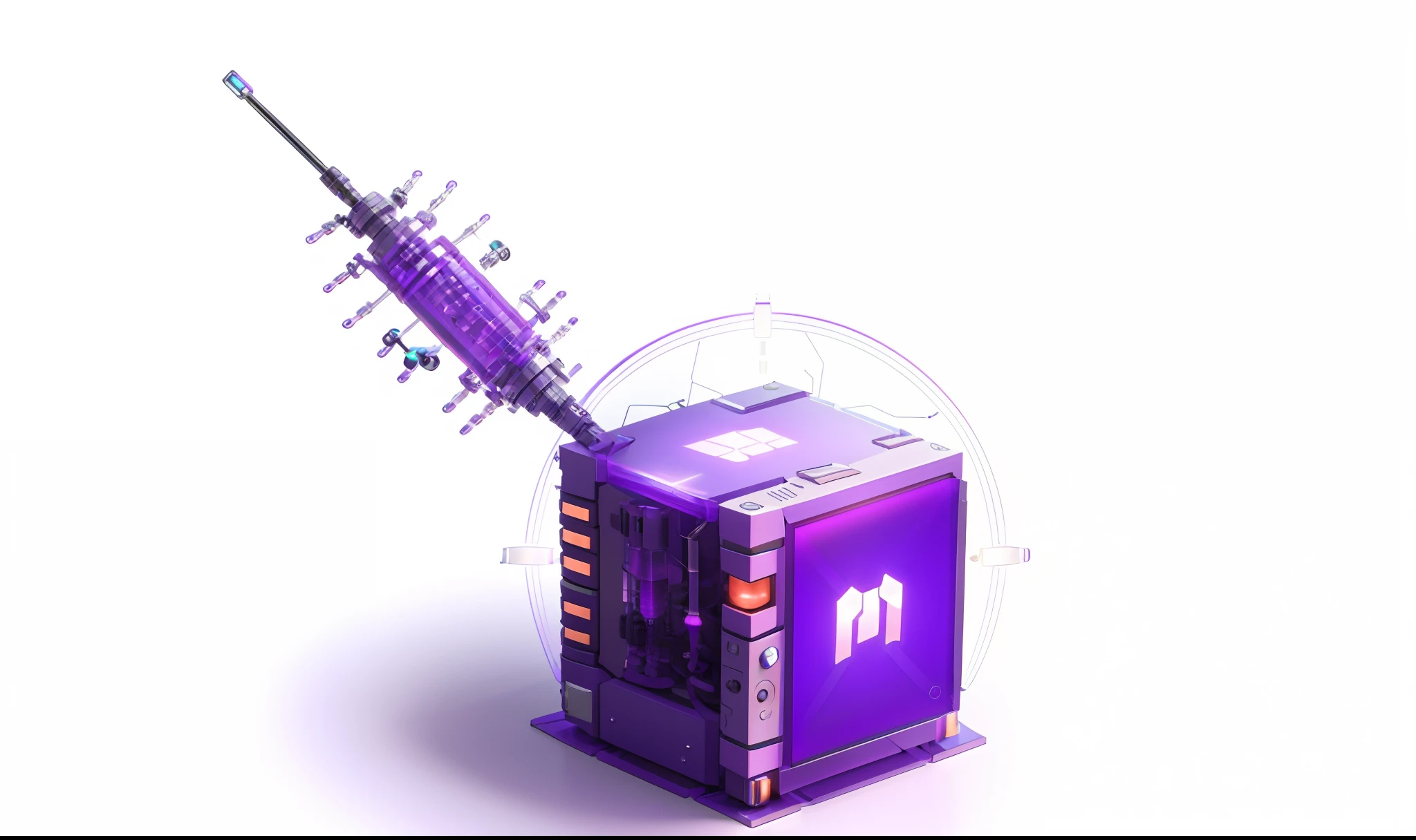 purple box with a sydel and a sydel on top of it, incubator medpods, midium shot, mooniq priem, medical stitches vaporwave, neural machine, stylized digital illustration, mining, mechanoluminescence, 3 d product render, depicted as a 3 d render, nano, medibang, mcu, maxon cinema 4d, merlin