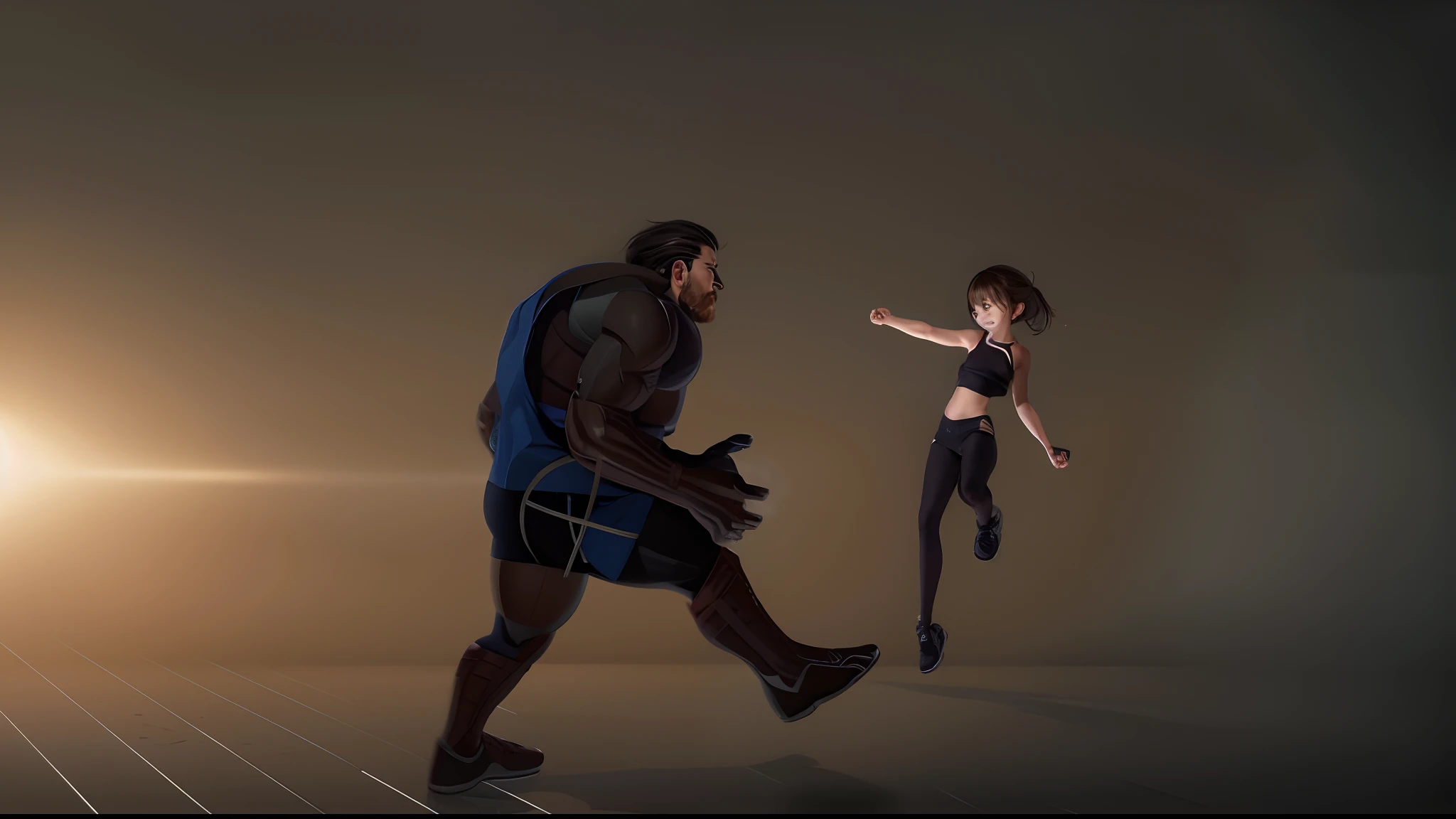 Girl and big man、fights
