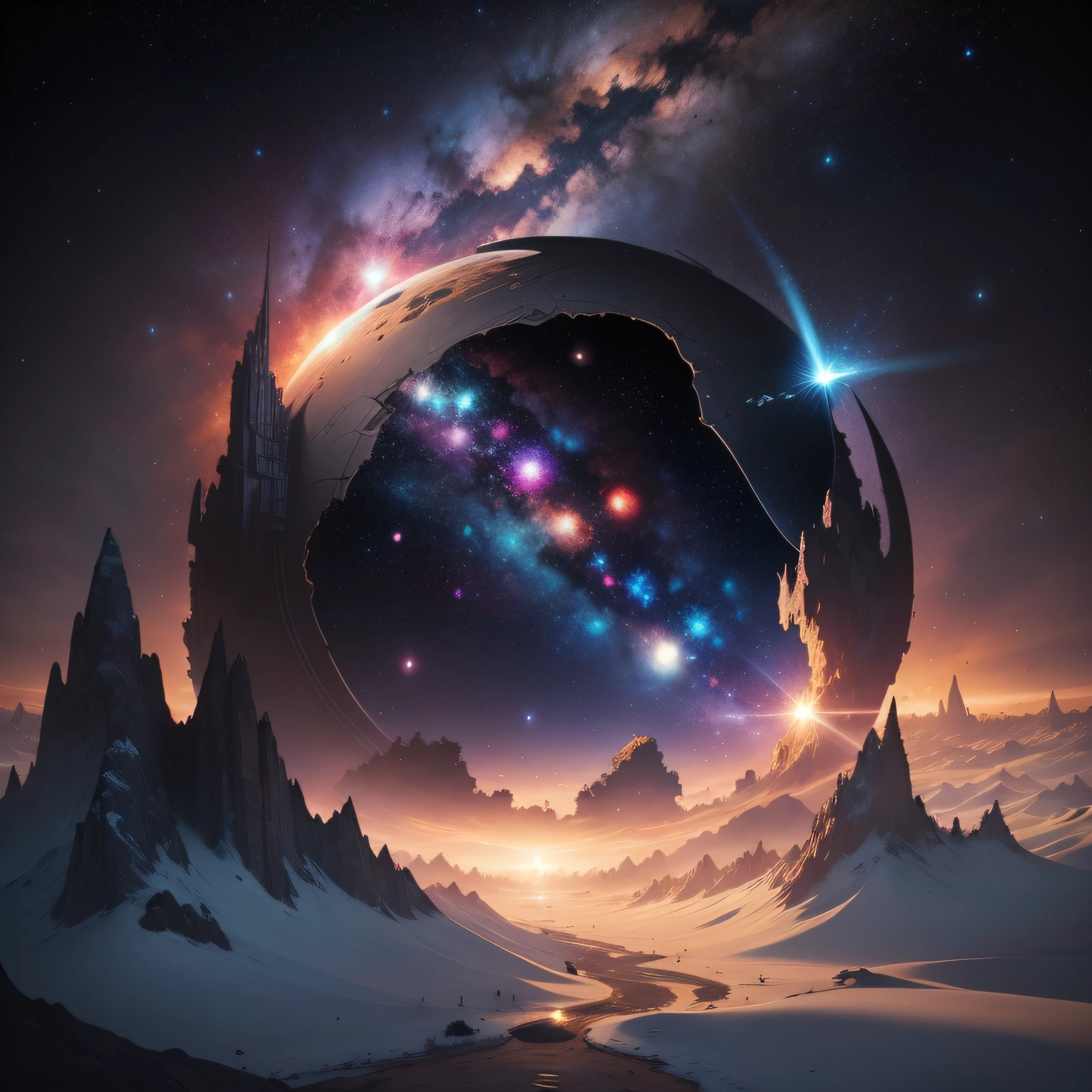 obra-prima, melhor qualidade, alta qualidade, papel de parede extremamente detalhado da unidade CG 8k, scenecy, Emergence of the Original Cosmic Universe, anime version, alto detalhe, artistic, rpg, multiple planes of existence. pieces of planets