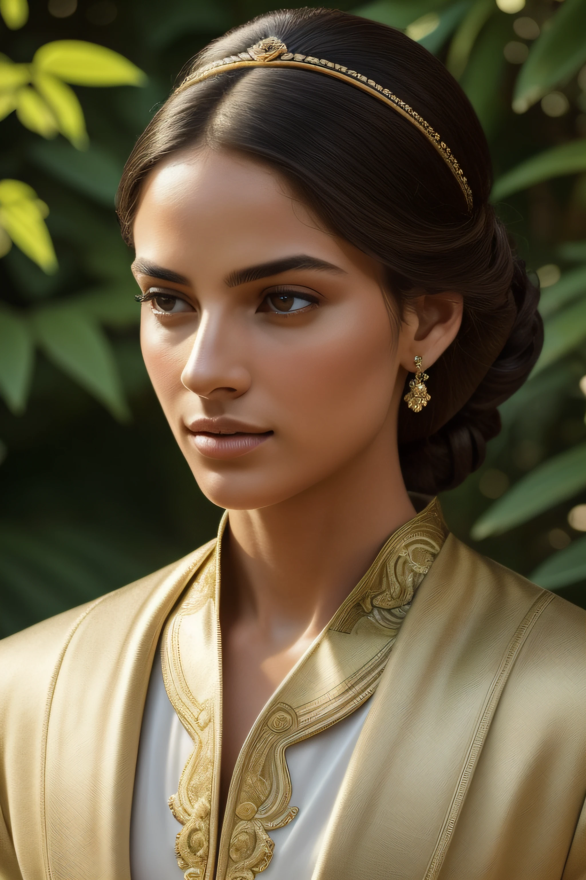 best quality,highres,masterpiece:1.2,ultra-detailed,realistic:1.37,professional,vibrant colors,sharp focus,portrait,artistic,Italian Renaissance style,light and shadow contrast,dramatic atmosphere,handsome facial features,detailed eyes,detailed lips,majestic beard,noble expression,wisdom and charm,tailored clothing,golden brooch,velvet cloak,rich textures,natural background with plants and trees,soft sunlight filtering through the leaves,impeccable composition,elegant posture,life-like brushstrokes,subtle nuances of skin tones,creative lighting,heightened sense of realism,exquisite attention to details,emotion conveyed through the eyes,sense of depth,serene and confident demeanor,meticulous reproduction of textures,timeless aesthetic,classic color palette,subtle variations in hues and tones,faithful representation of the subject's inner world
