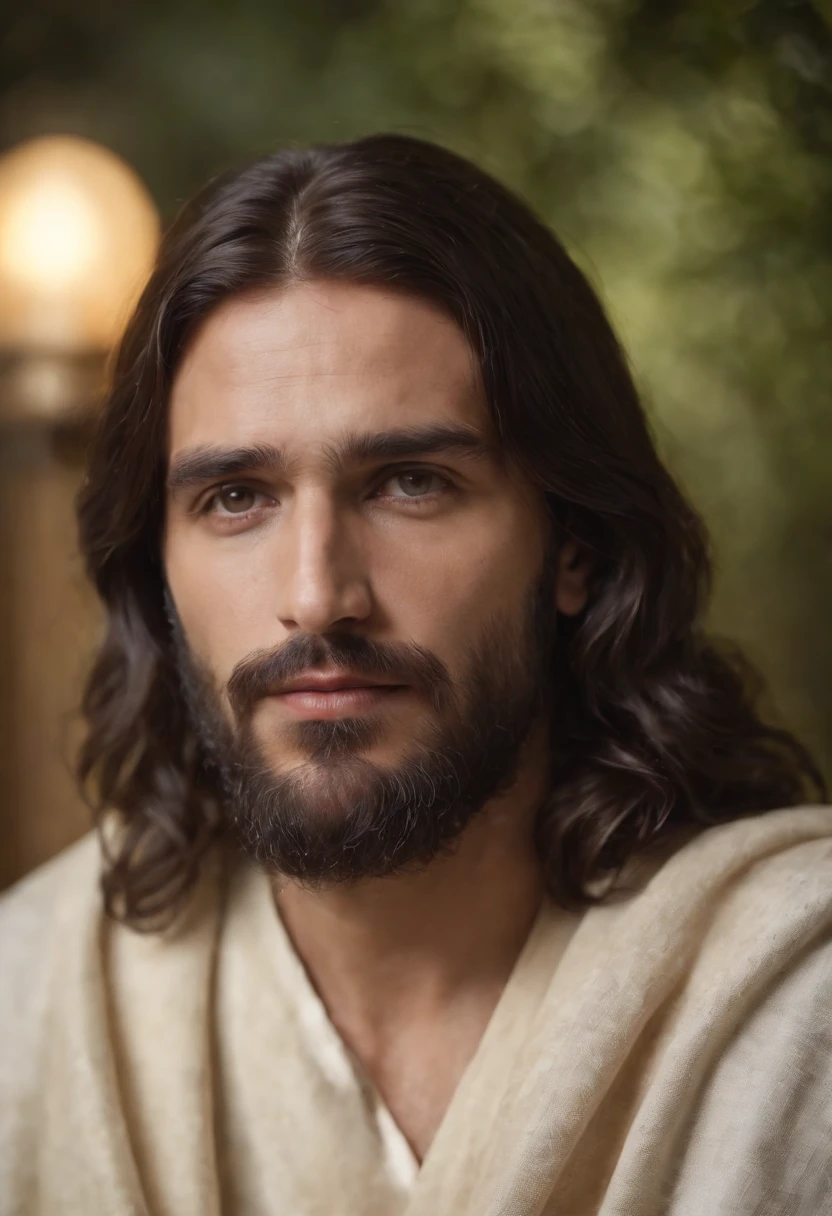 Describe a scene in which God is represented as Jesus, Sentado na frente de um computador digitando no teclado do computador, criando o mundo no fundo da image, Hand of an old man someone touching the shoulder of Jesus
