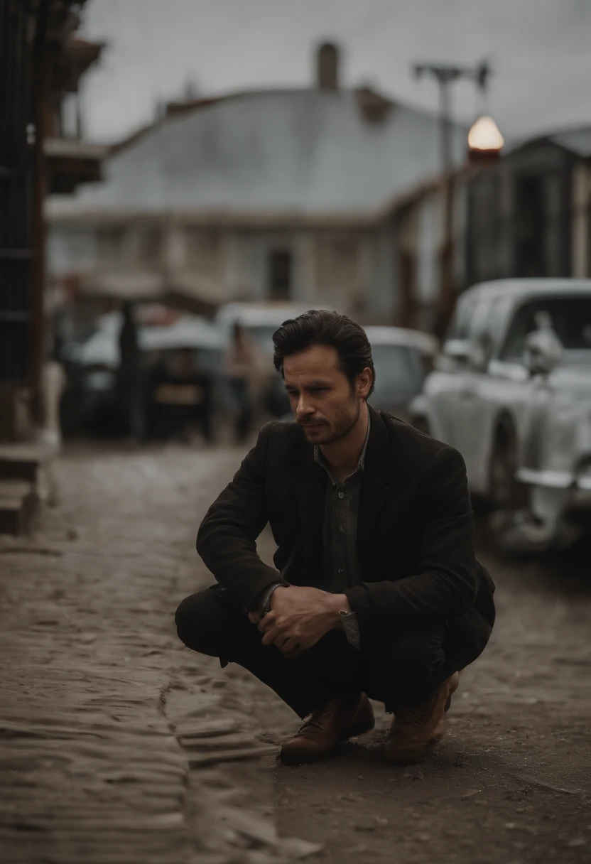 delicate,masterpiece, beautiful detailed, finely detailed, intricate details, (realistic:1.2), (almost no light:1.2),(film noise:1.4), 1 man, donlee, (full body), (looking at viewer:1.2), (squatting on floor:1.4), (pointing finger at viwer:1.3) Cannon EOS 5D MARK III, 50mm Sigma f/1.4 ZEISS lens, F1.4, 1/800s, ISO 100,(detailed face),(black hair),(suit),