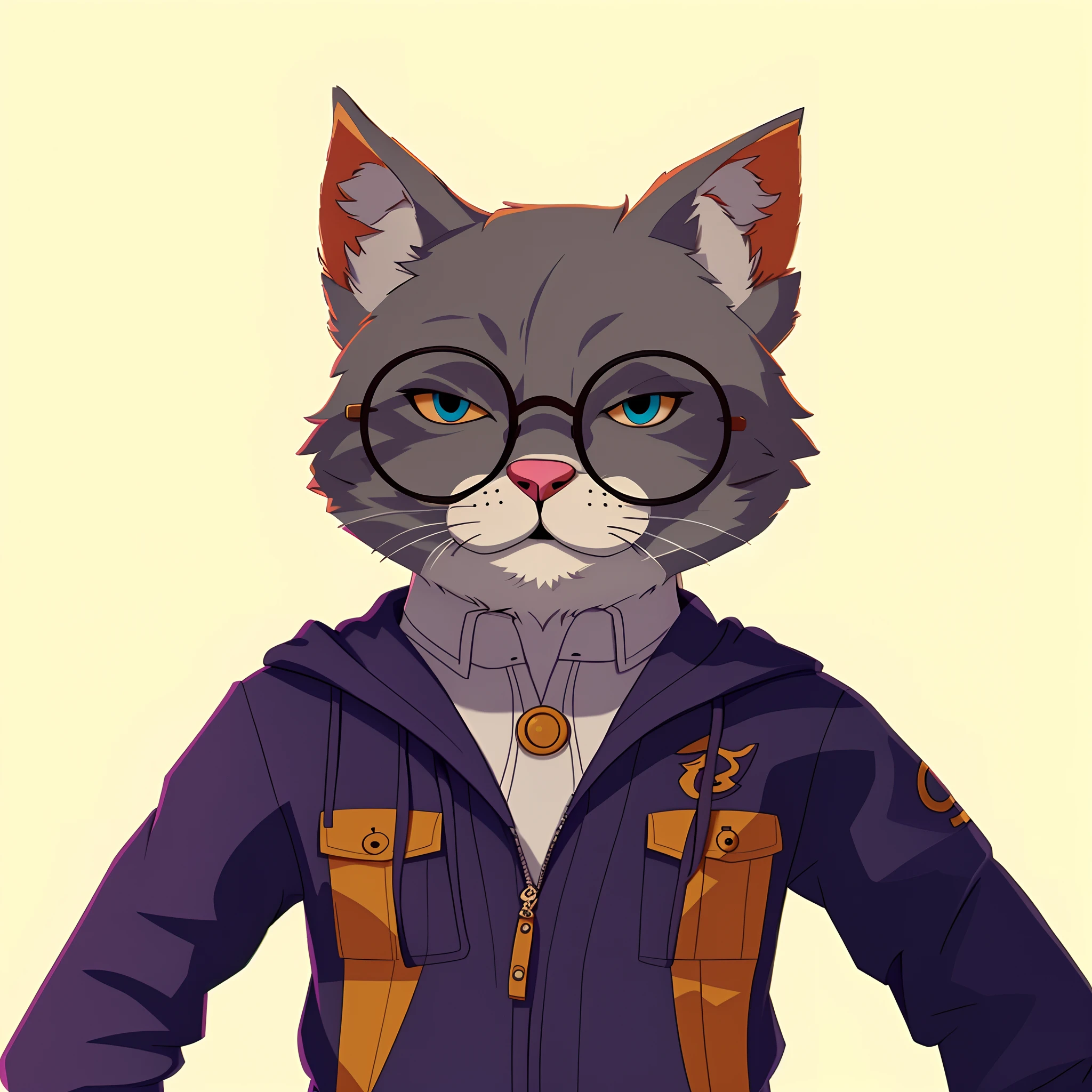 there is a cat wearing glasses and a jacket, Retrato de personagem peludo, Fursona usando roupas estilosas, gato antro, um gato antro, Retrato de antro, fursona furry art commission, an anthropomorphic cyberpunk fox, Retrato de uma raposa antro, fursona commission, personagem peludo, arte fursona, anthropomorphic cat ninja