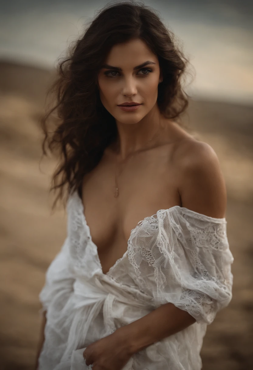 Crea una morena morena desnuda con unos pechos y traseros fantasticos que se vea real