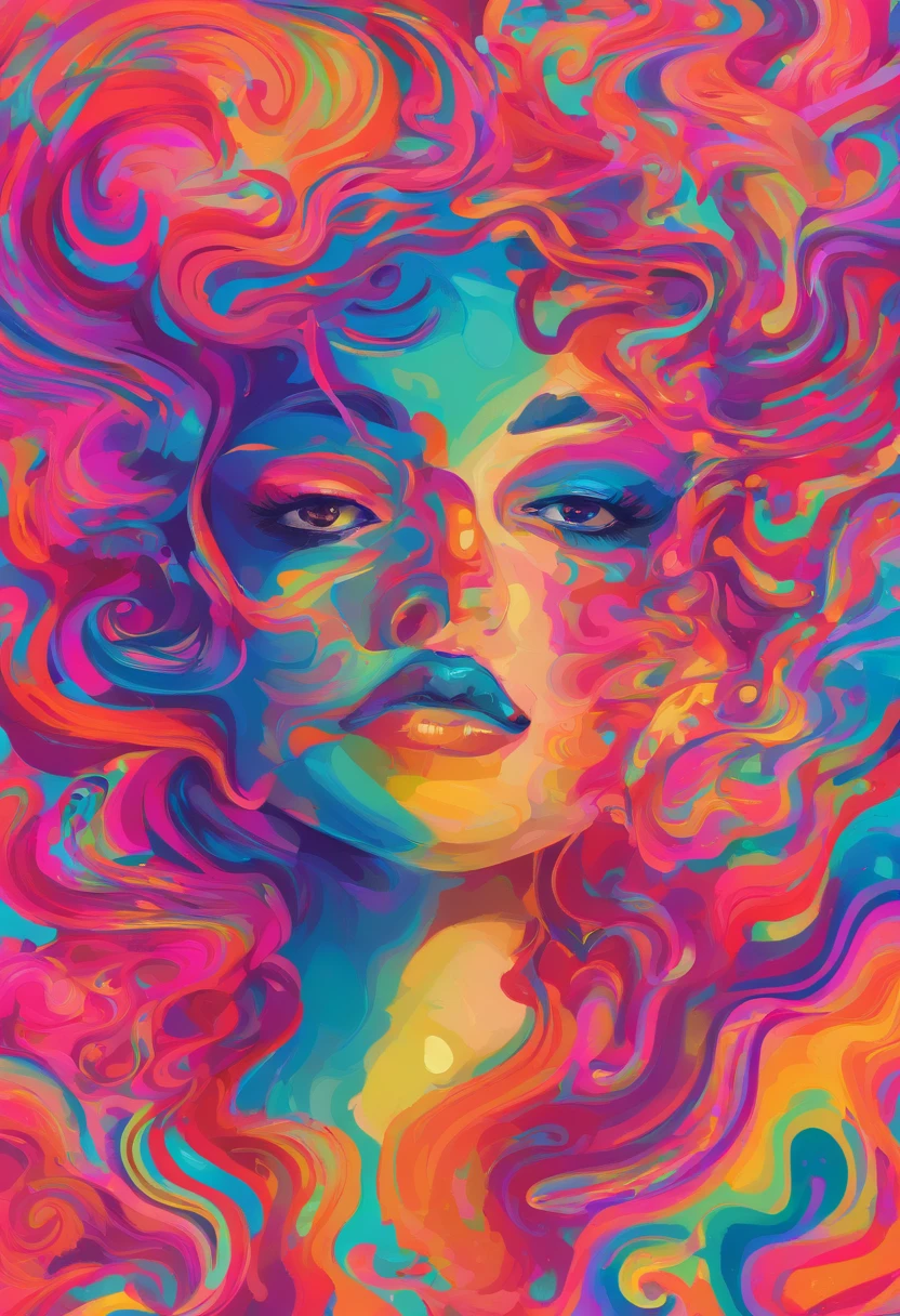uma mulher com uma maquiagem neon e cocar , arte transgressora, foco nítido, 8 mil, octan render , cores saturadas, pastels colors, menos