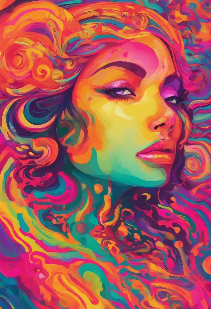 uma mulher com uma maquiagem neon e cocar , arte transgressora, foco nítido, 8 mil, octan render , cores saturadas, pastels colors