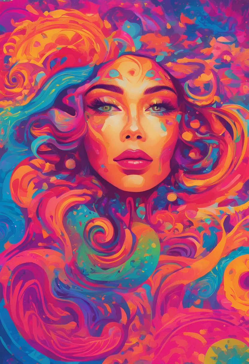 uma mulher com uma maquiagem neon e cocar , arte transgressora, foco nítido, 8 mil, octan render , cores saturadas, pastels colors