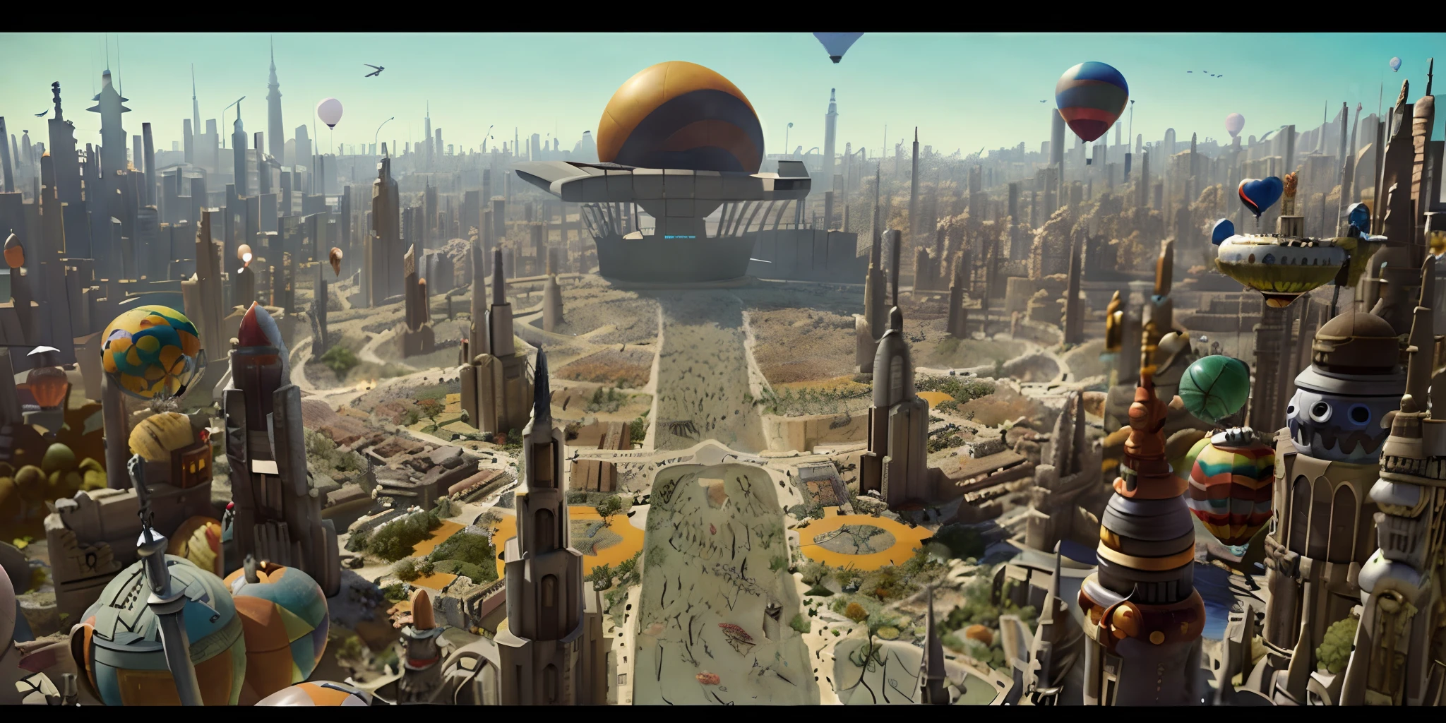 A closeup of a city with many buildings and many balloons, planetary city, enorme futurista temple city, an alien city, Solarpunk Cidade, utopian city, Grande e estruturada Valhalla City, solarpunk metropolis, Ancient Sci - Cidade de Fi-Fi, depicted as a scifi scene, Vila Solarpunk, Em Fantasy Sci - Cidade de Fi: