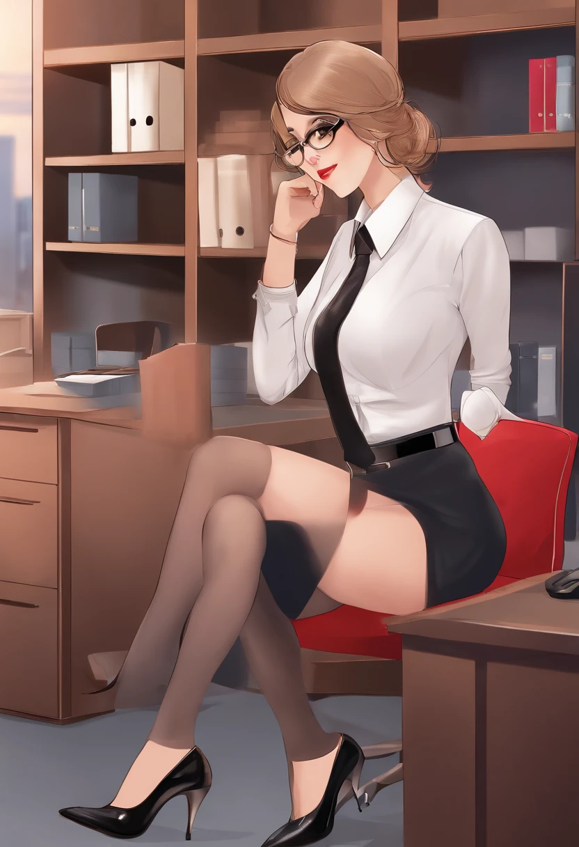 office woman,20 years , having sex on office, half naked,heels