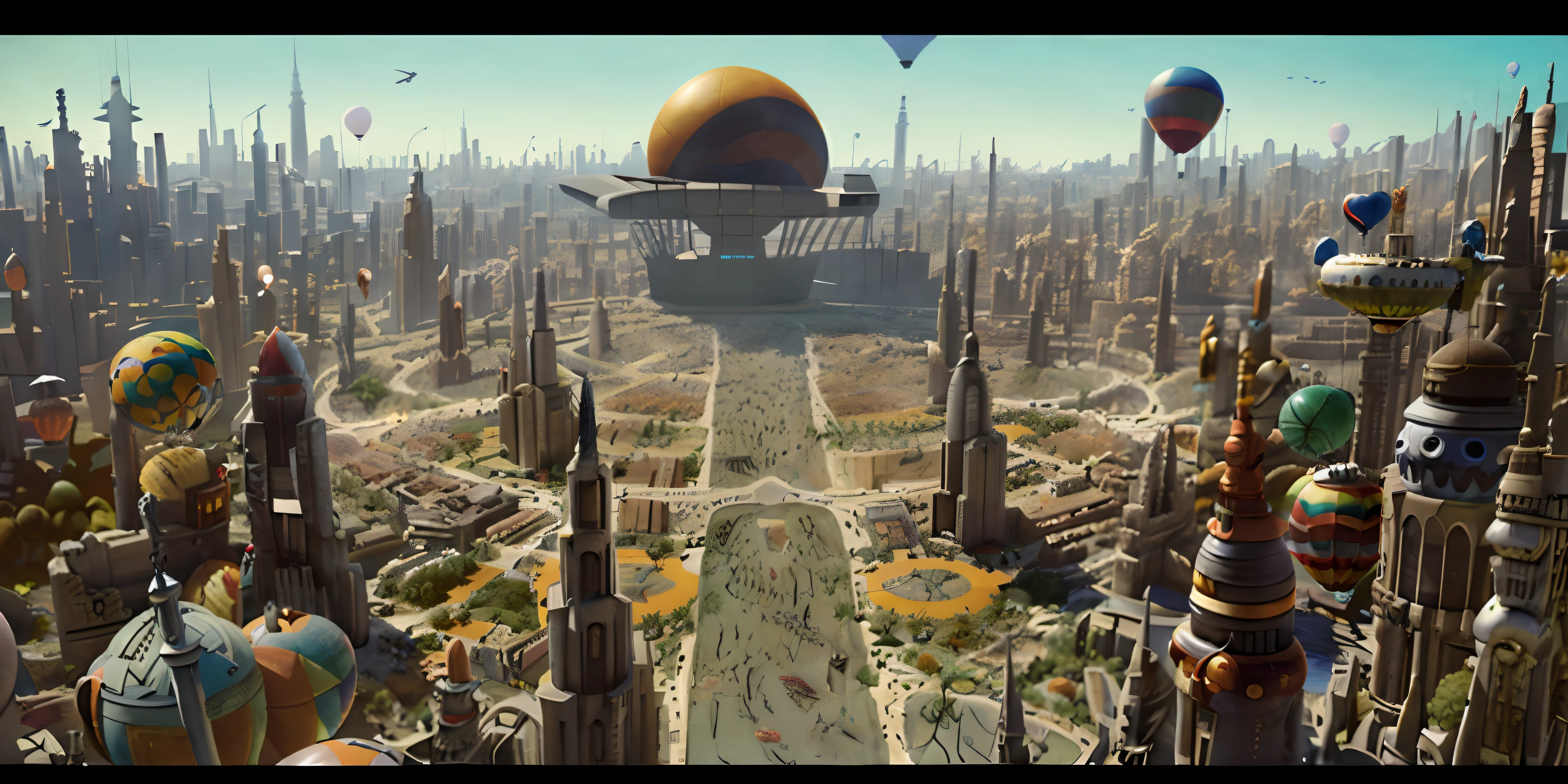 A closeup of a city with many buildings and many balloons, planetary city, enorme futurista temple city, an alien city, Solarpunk Cidade, utopian city, Grande e estruturada Valhalla City, solarpunk metropolis, Ancient Sci - Cidade de Fi-Fi, depicted as a scifi scene, Vila Solarpunk, Em Fantasy Sci - Cidade de Fi: