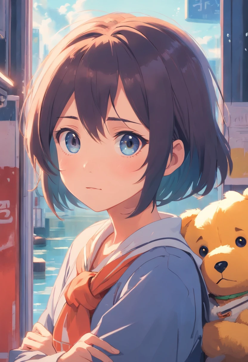best quality, masterpiece,1girl,solo, looking at viewer, sad, puffy eyes, broken toy, tears on cheek