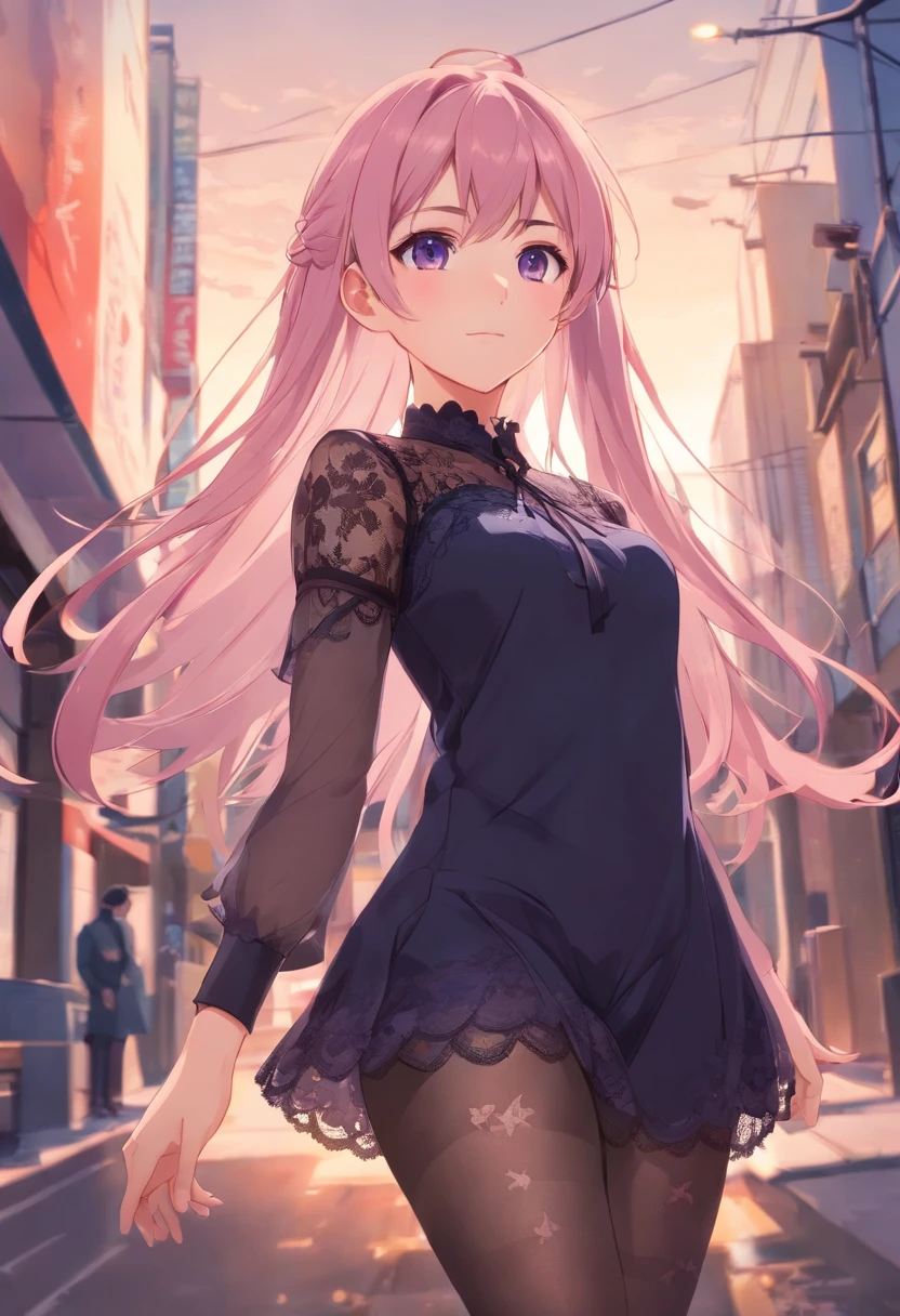 ((Highest quality)), ((masterpiece)), (detailed), 
((huge breasts))
((Very thick thighs))
((Very fleshy young woman))
(Tall)
(Pink twintails hair)
Blue eyes
Standing
((Black tight dress))
(sleeveless)
(((Shoot from front)))
(((photograph the whole body)))
Japanese 
Tokyo city
Night 